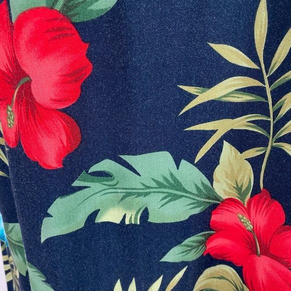 La Cabana Dark Blue Bright Floral Hawaiian Midi Dress Rayon Shift Sleeveless SM - Picture 4 of 10